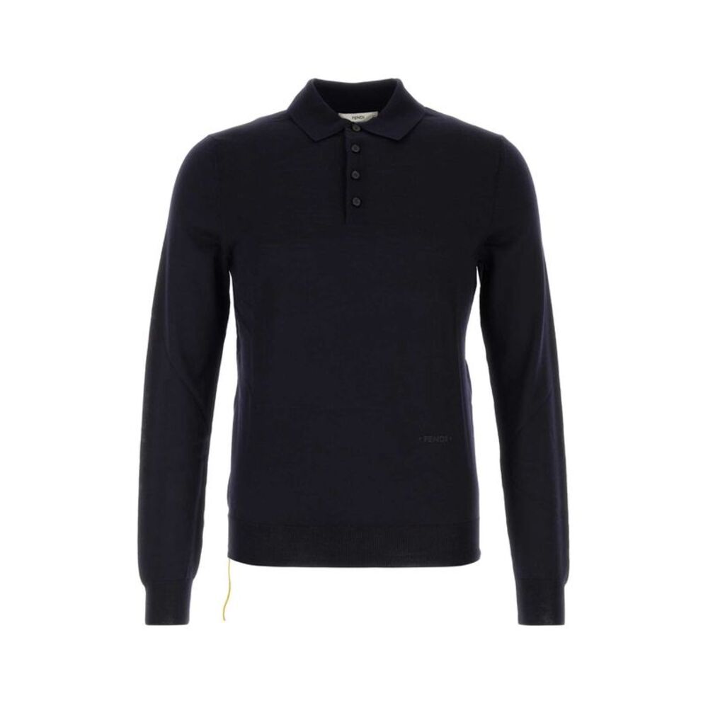Fendi Men Midnight Blue Stretch Wool Polo Shirt